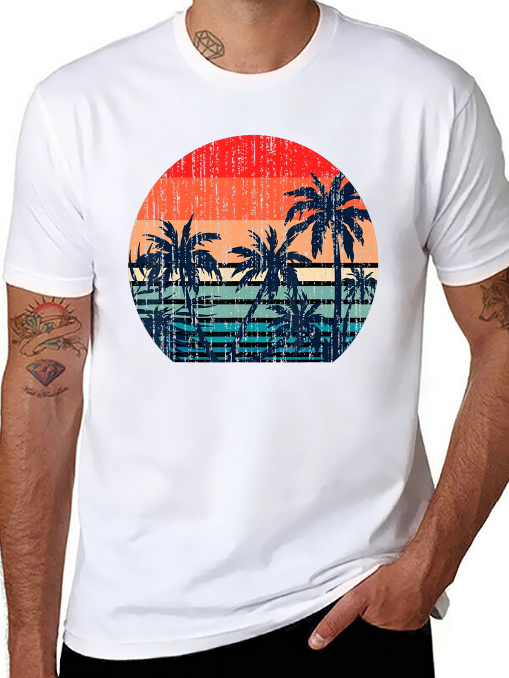 Retro Sunset Palm Tree Graphic T-Shirt