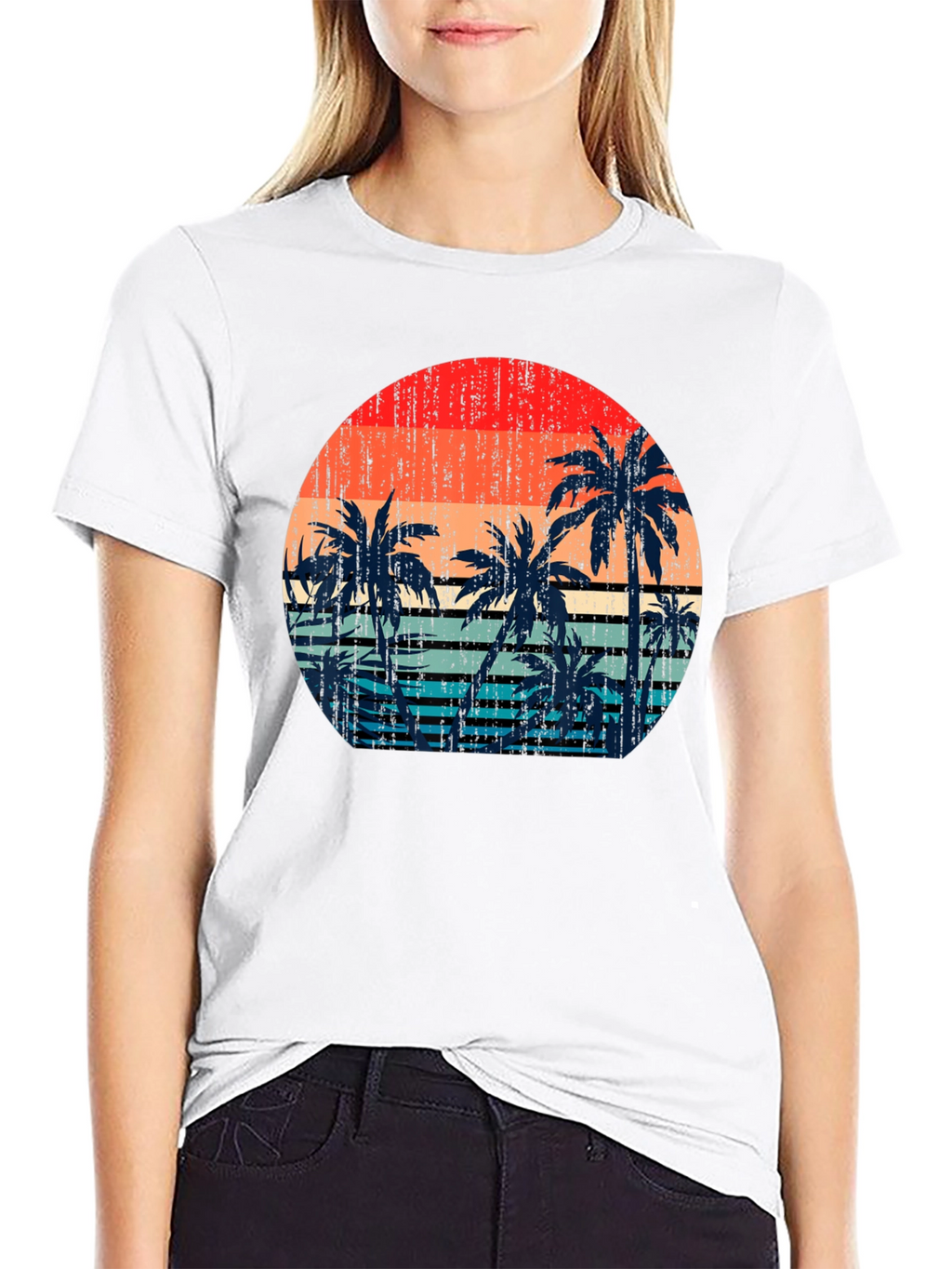 Retro Sunset Palm Tree Graphic T-Shirt