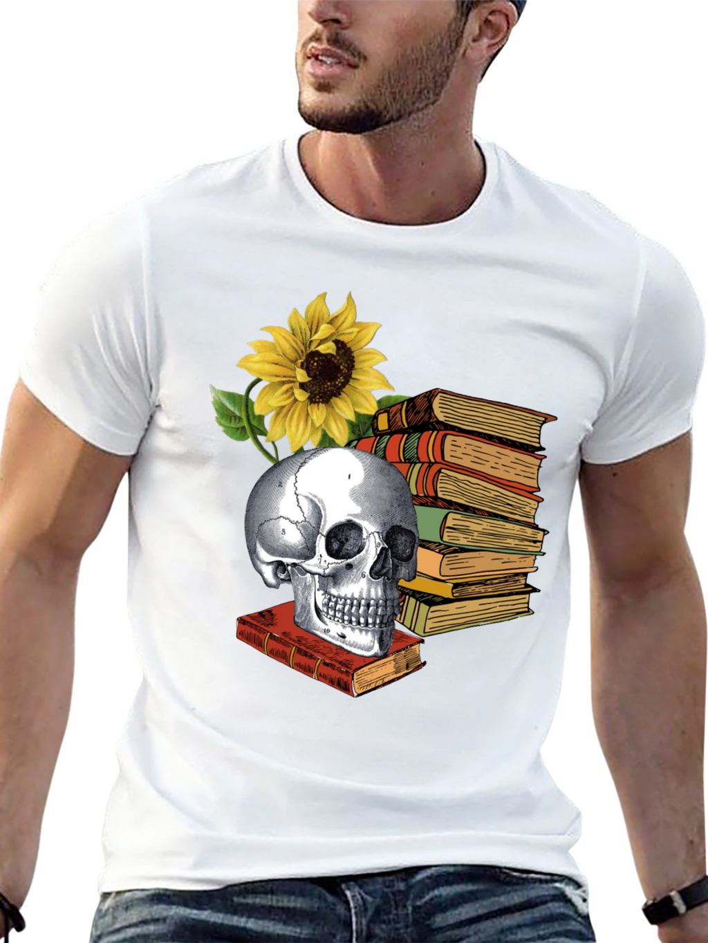 Skull & Books Graphic Tee - Read in Peace