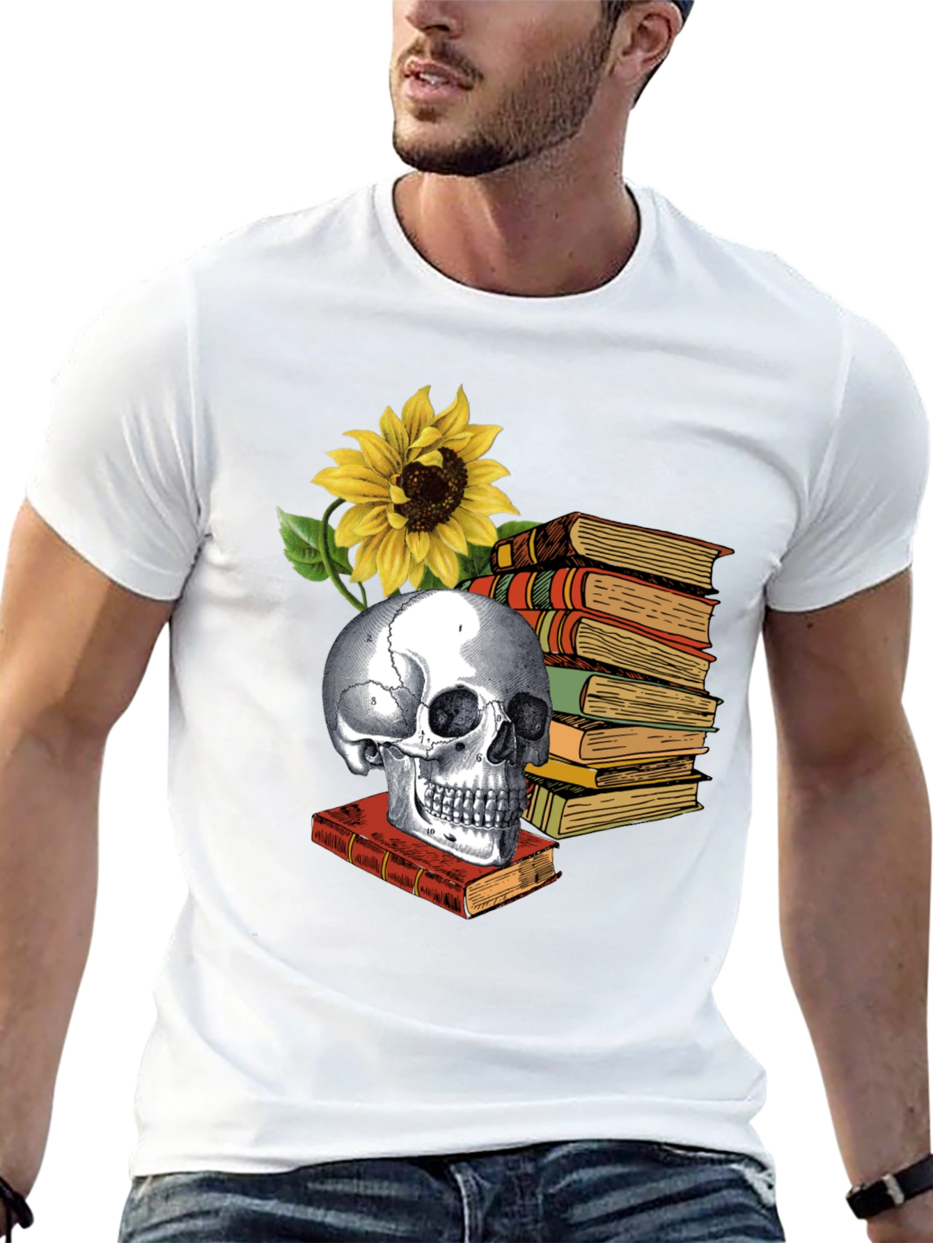 Skull & Books Graphic Tee - Read in Peace