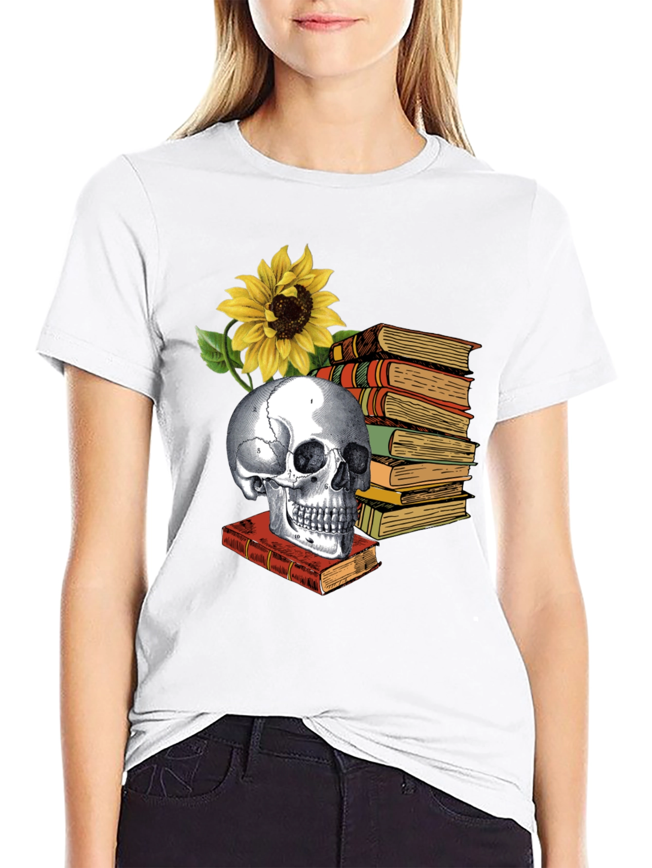 Skull & Books Graphic Tee - Read in Peace
