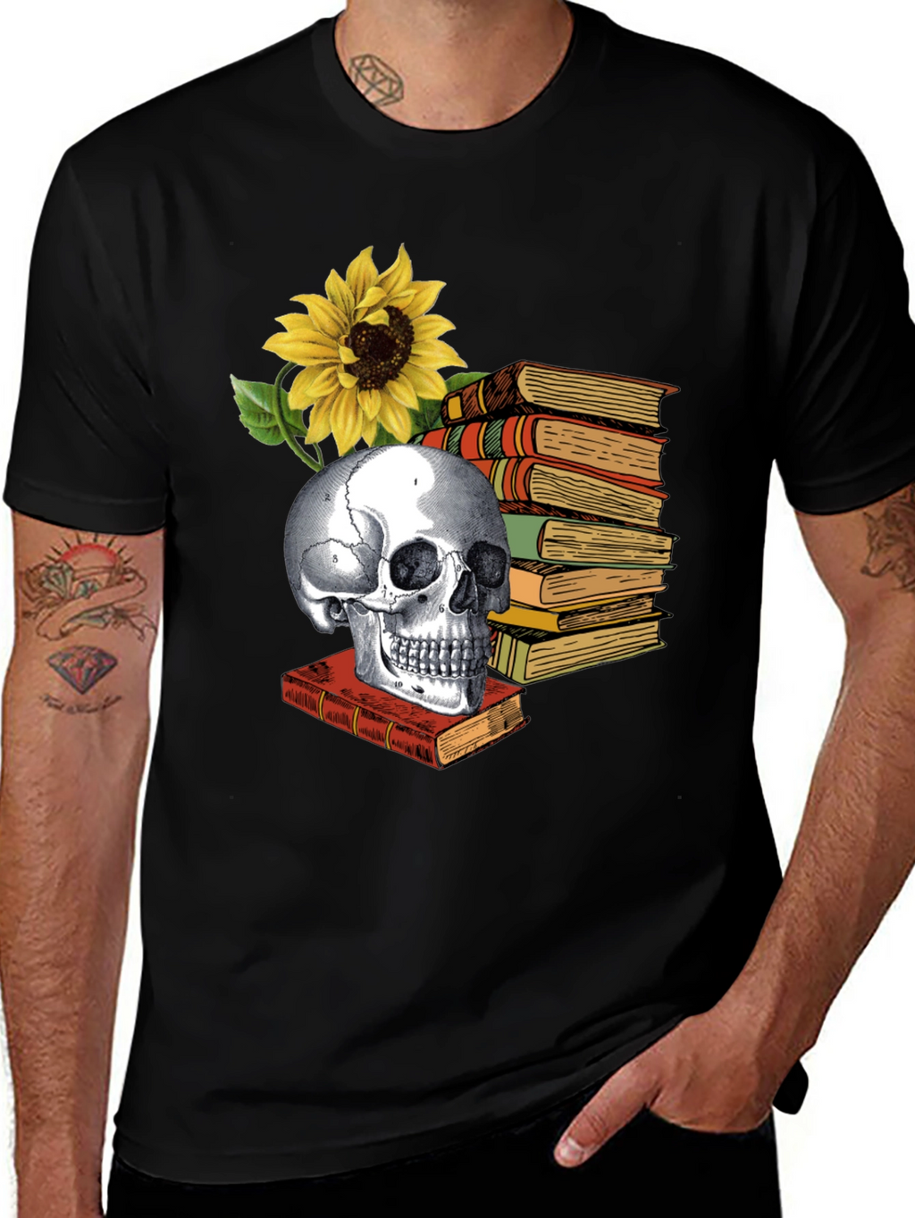 Skull & Books Graphic Tee - Read in Peace