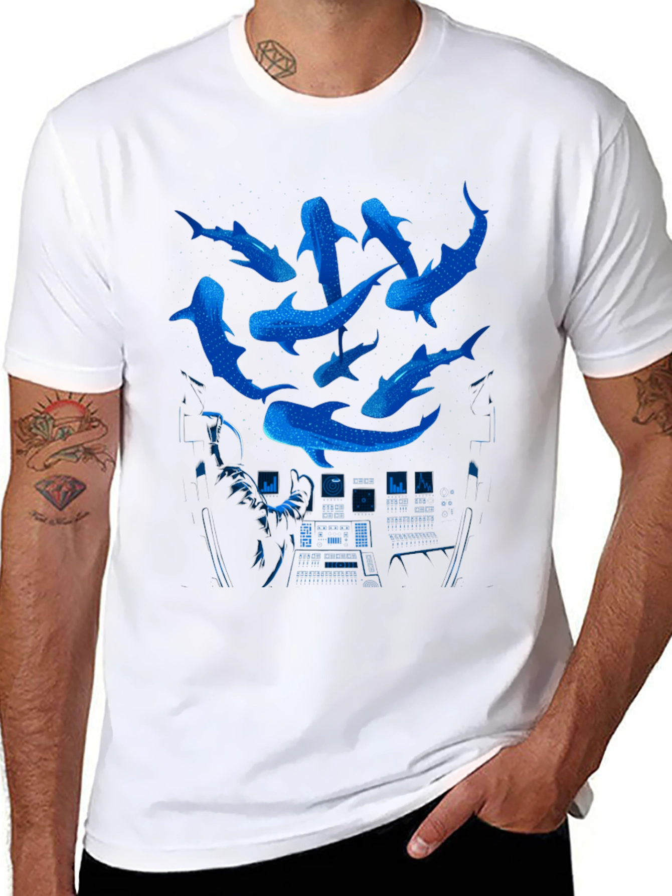 Astronaut Whale Shark T-Shirt - Space Ocean Graphic Tee