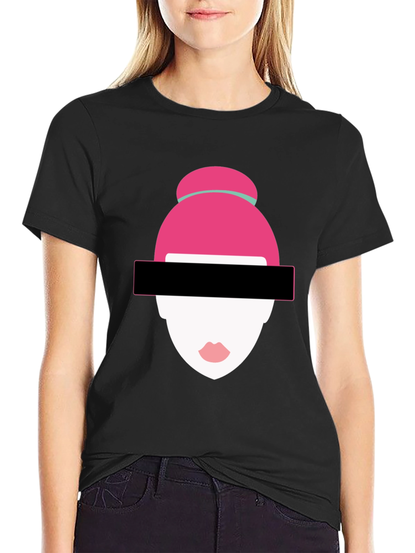 Abstract Woman Graphic Tee - Modern Style Black T-Shirt