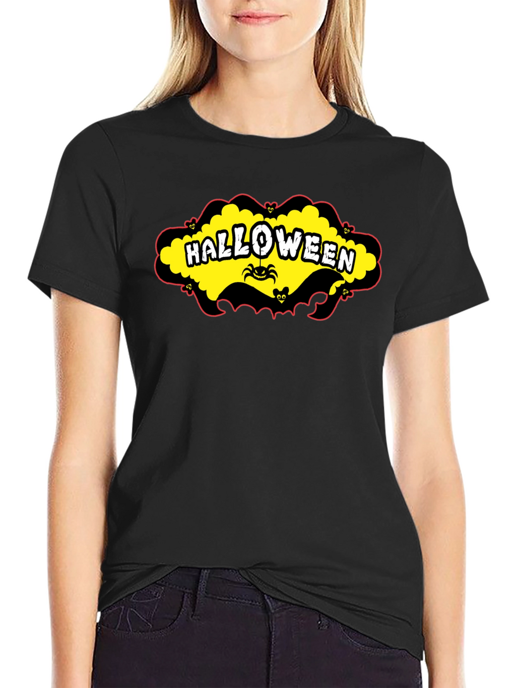Halloween T-Shirt - Spooky Spider & Bats Design