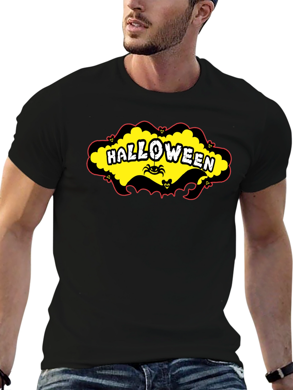 Halloween T-Shirt - Spooky Spider & Bats Design