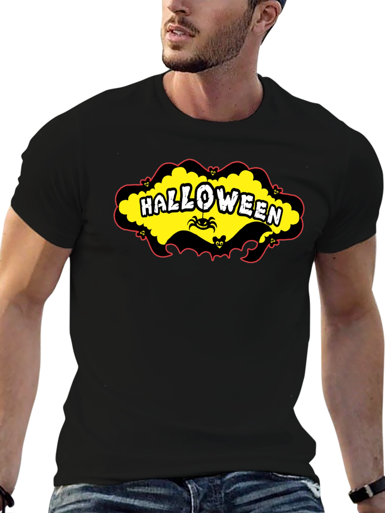 Halloween T-Shirt - Spooky Spider & Bats Design