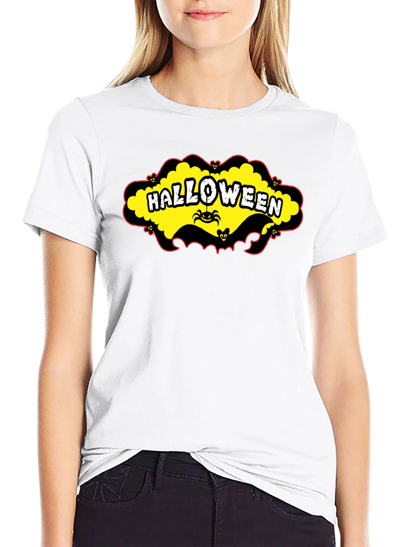 Halloween T-Shirt - Spooky Spider & Bats Design