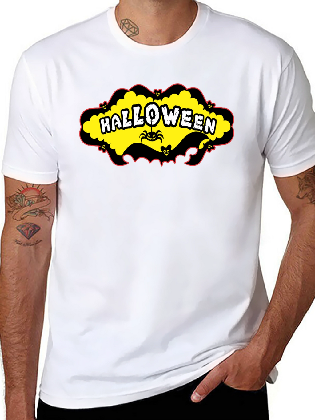 Halloween T-Shirt - Spooky Spider & Bats Design