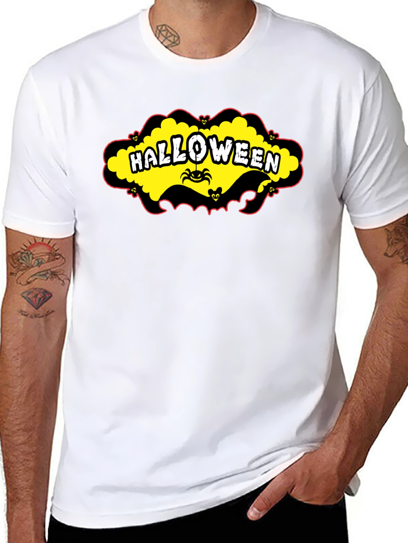 Halloween T-Shirt - Spooky Spider & Bats Design