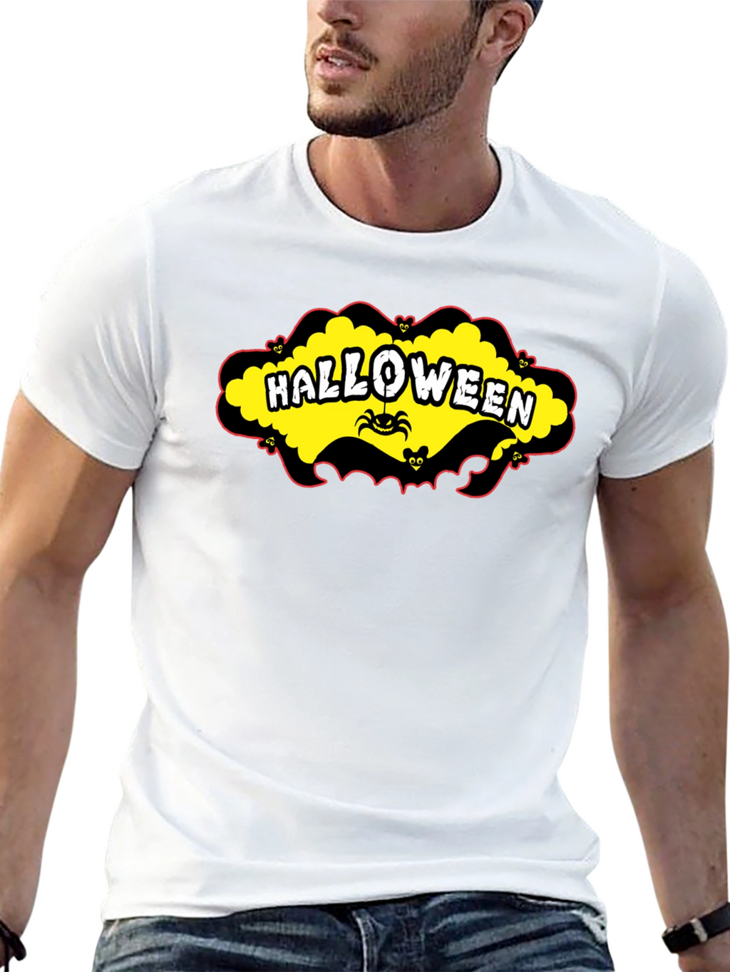 Halloween T-Shirt - Spooky Spider & Bats Design