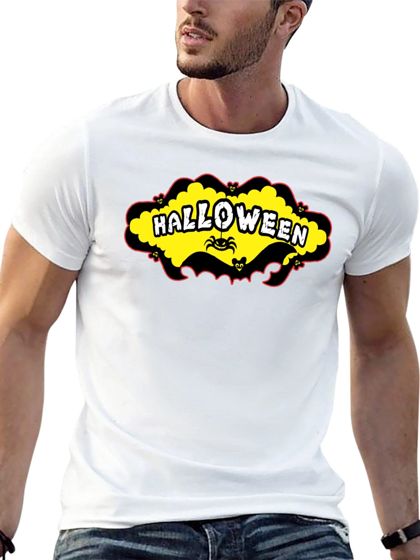 Halloween T-Shirt - Spooky Spider & Bats Design