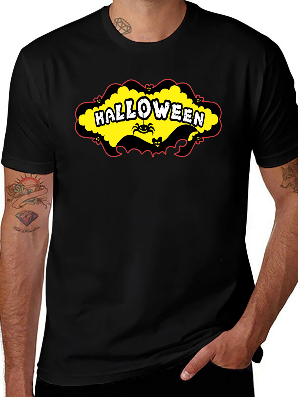 Halloween T-Shirt - Spooky Spider & Bats Design