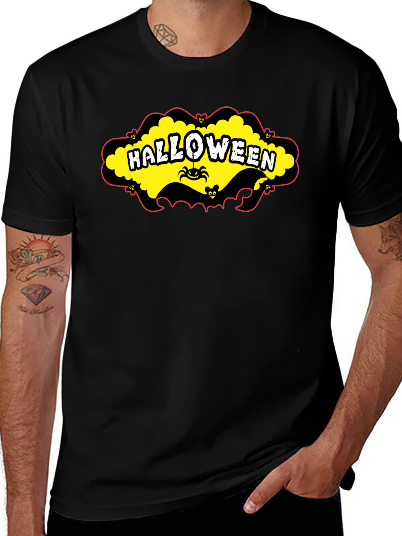 Halloween T-Shirt - Spooky Spider & Bats Design
