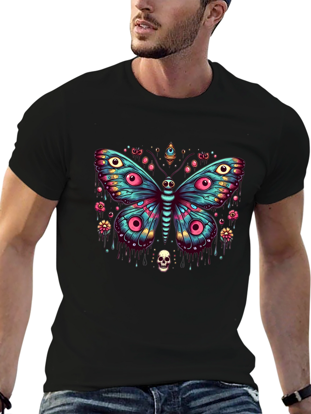 Eye Butterfly Graphic Black T-Shirt