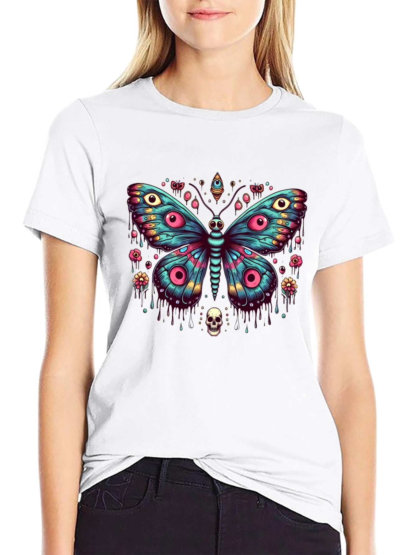 Eye Butterfly Graphic Black T-Shirt