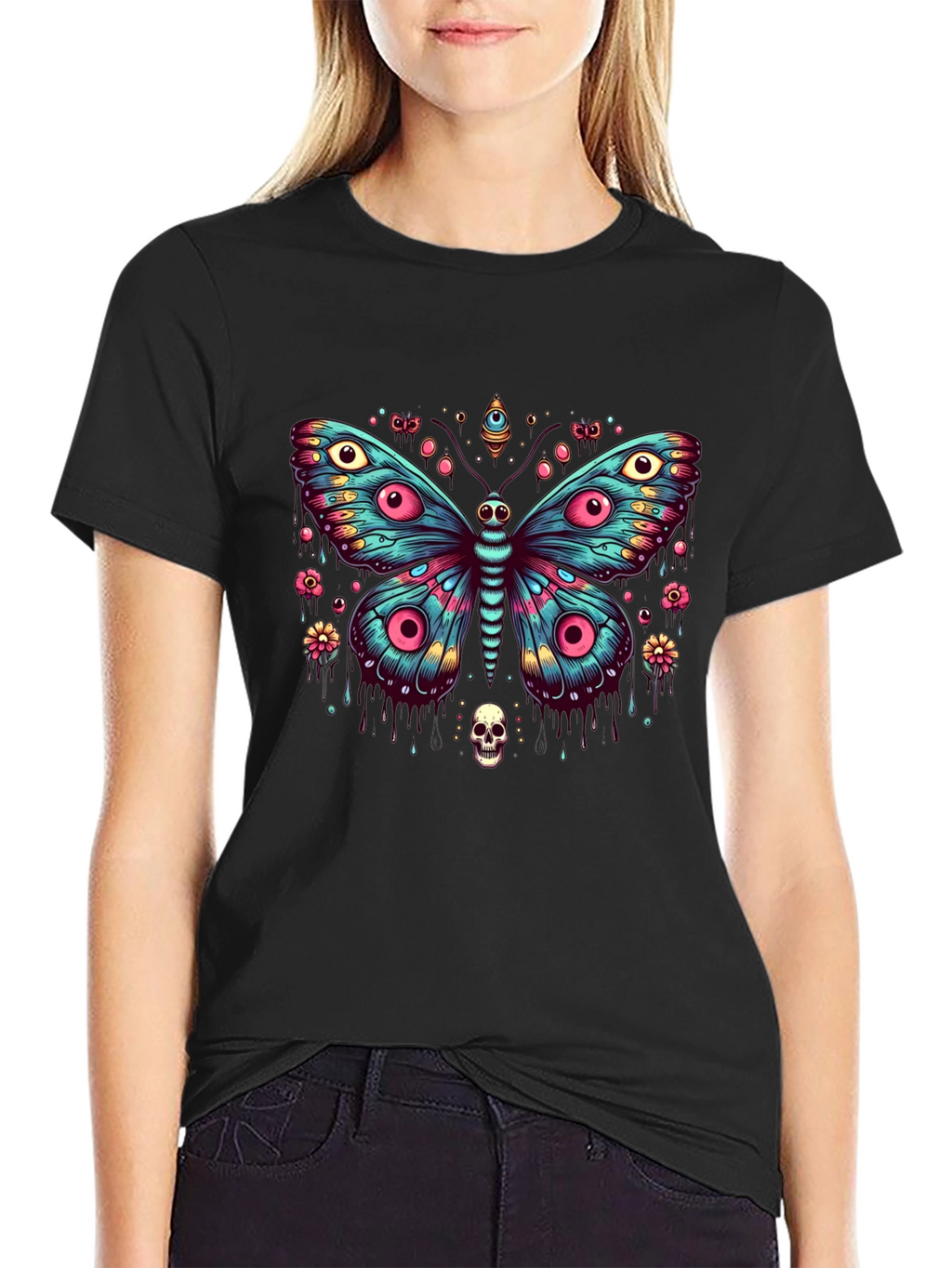 Eye Butterfly Graphic Black T-Shirt