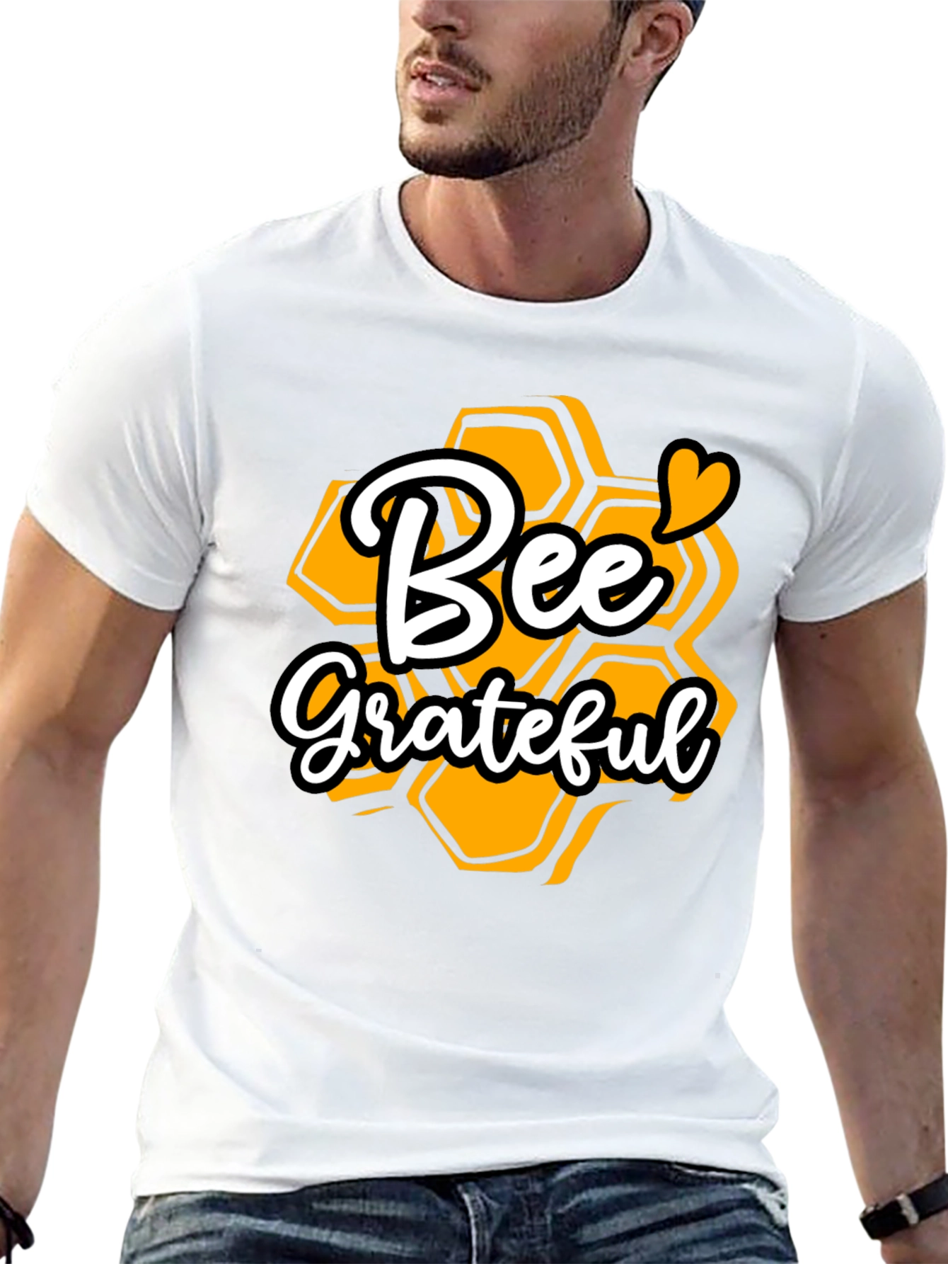 Bee Grateful Graphic T-Shirt - Honeycomb Design