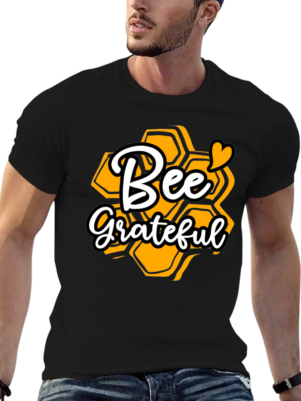 Bee Grateful Graphic T-Shirt - Honeycomb Design