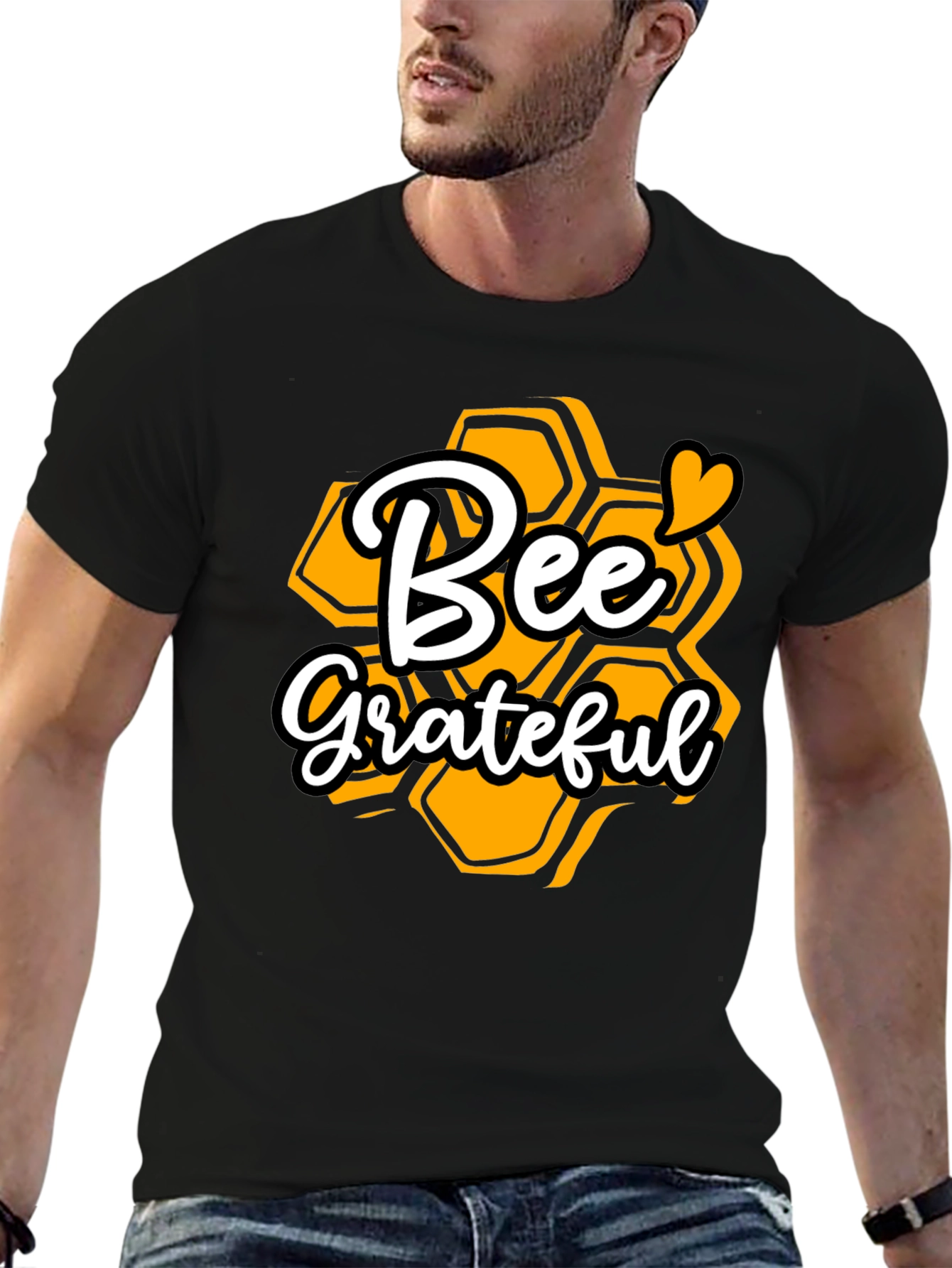 Bee Grateful Graphic T-Shirt - Honeycomb Design
