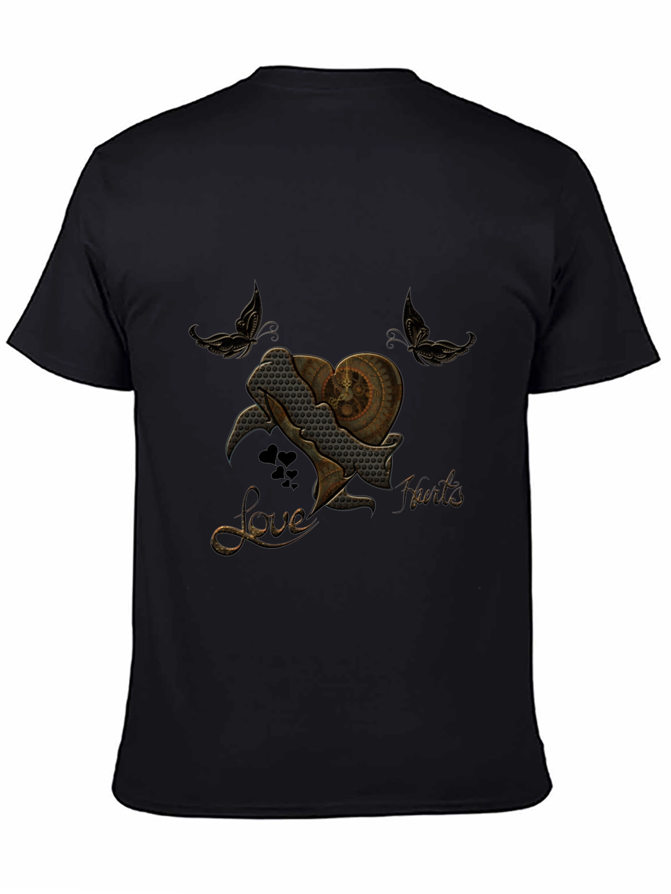 Steampunk Heart Butterfly Black T-Shirt