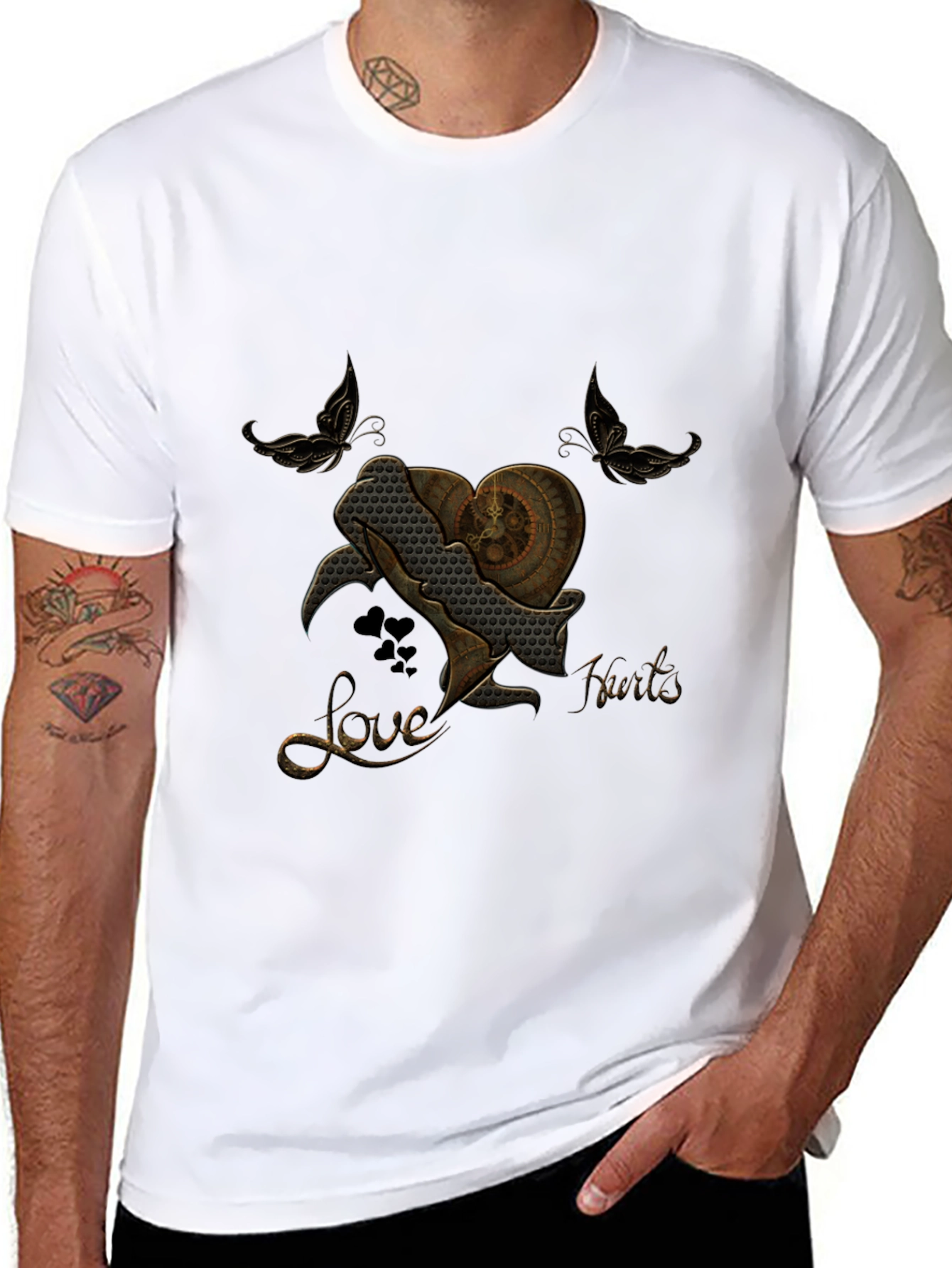 Steampunk Heart Butterfly Black T-Shirt