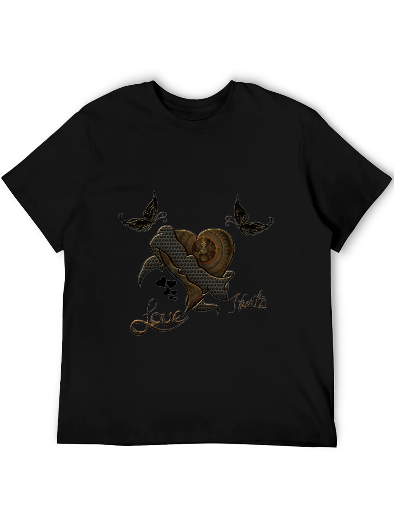 Steampunk Heart Butterfly Black T-Shirt