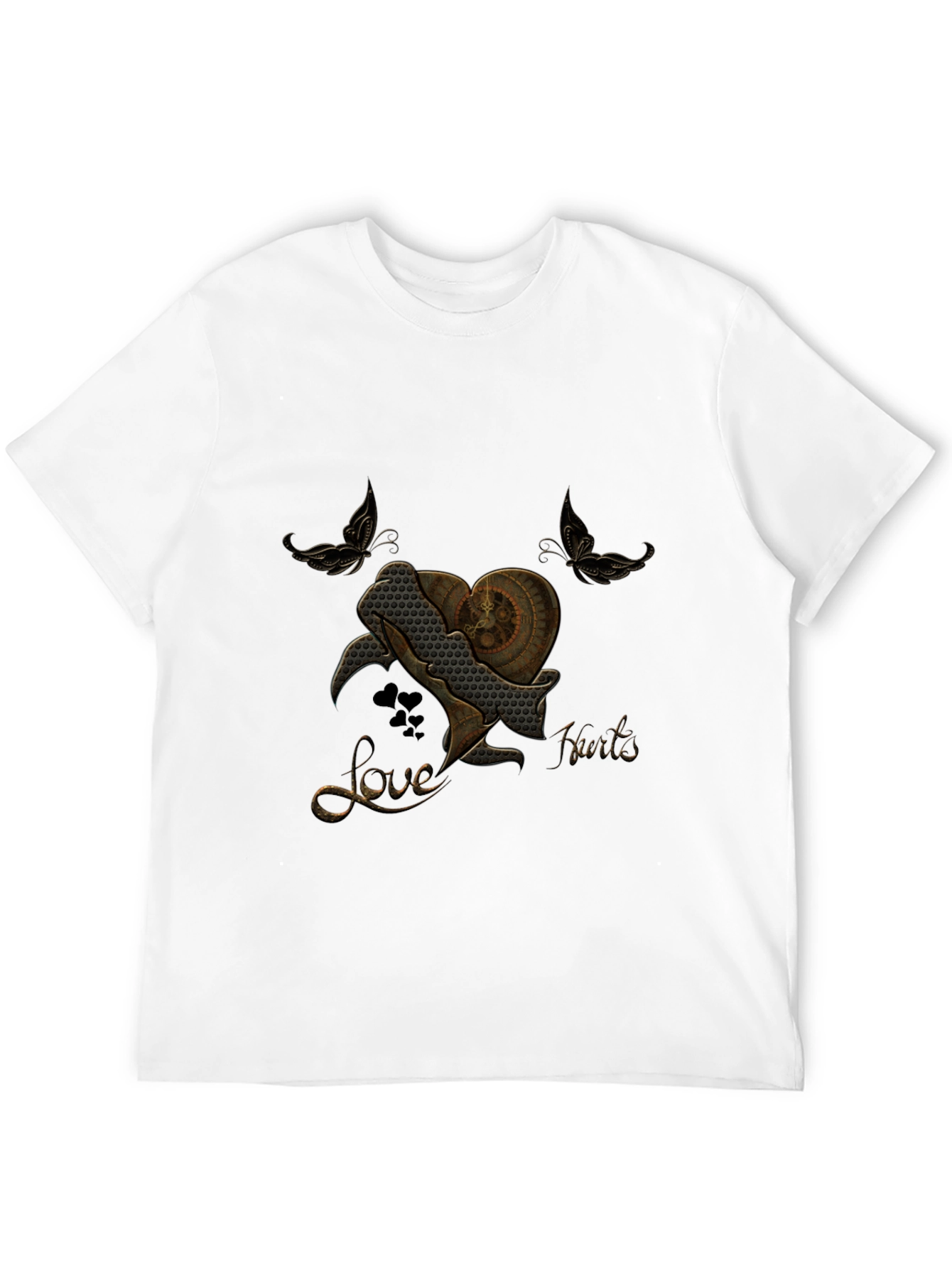 Steampunk Heart Butterfly Black T-Shirt