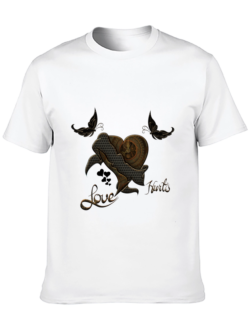 Steampunk Heart Butterfly Black T-Shirt