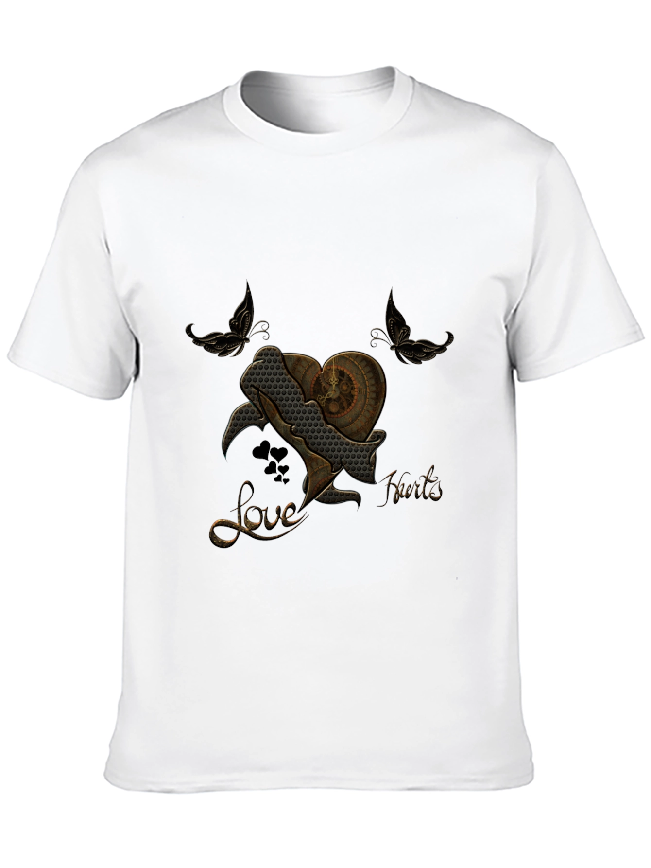Steampunk Heart Butterfly Black T-Shirt