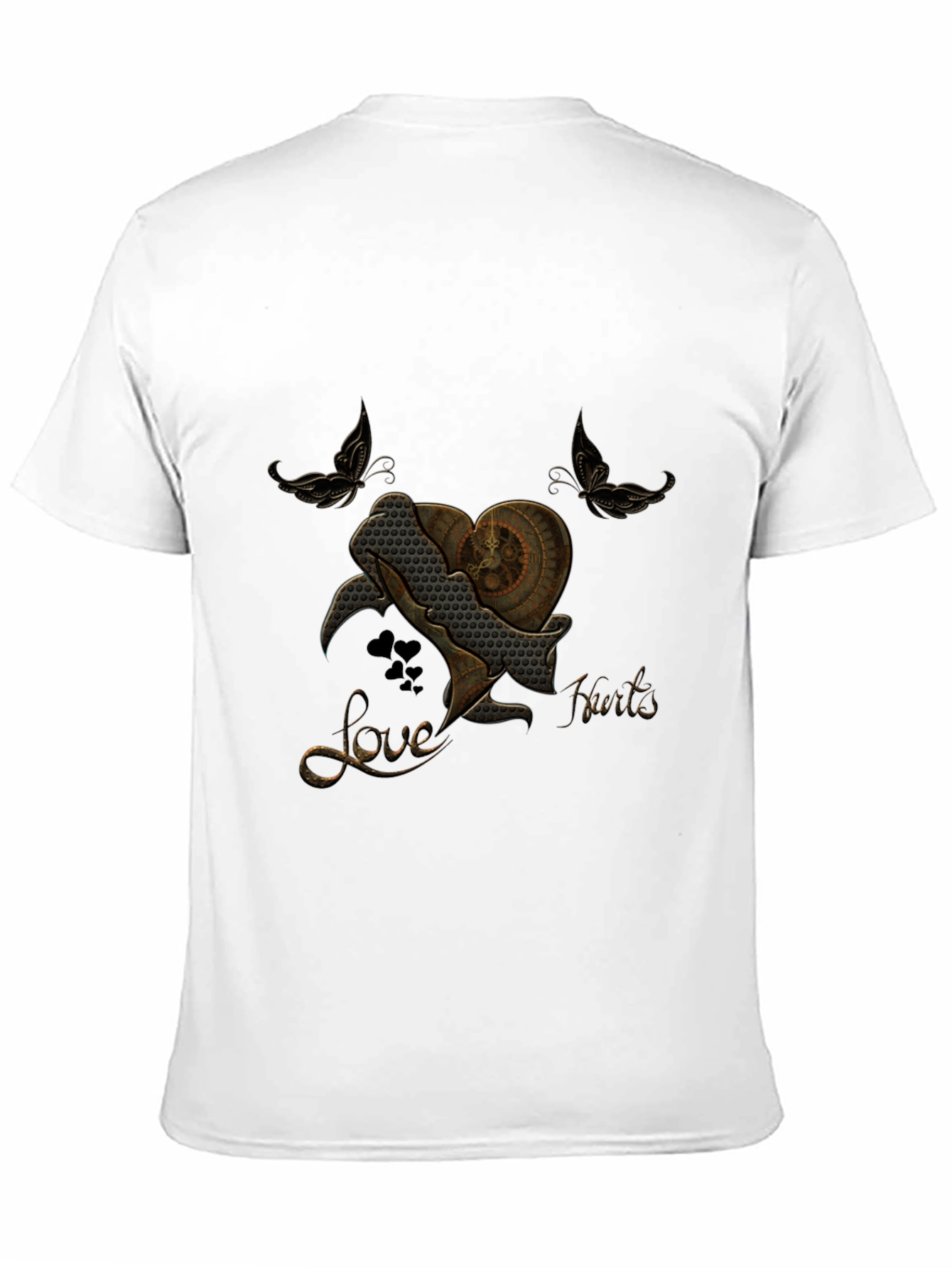 Steampunk Heart Butterfly Black T-Shirt