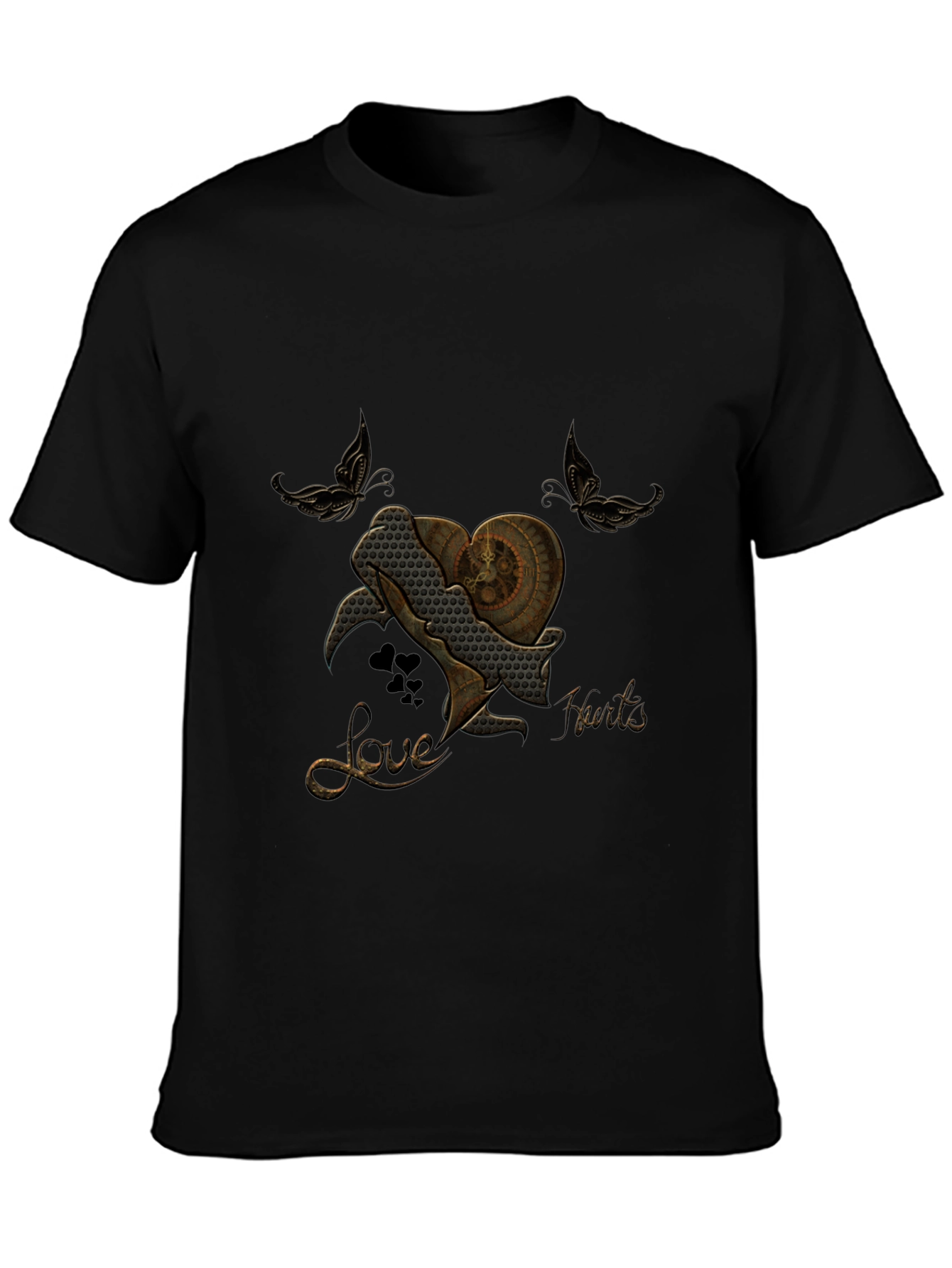Steampunk Heart Butterfly Black T-Shirt