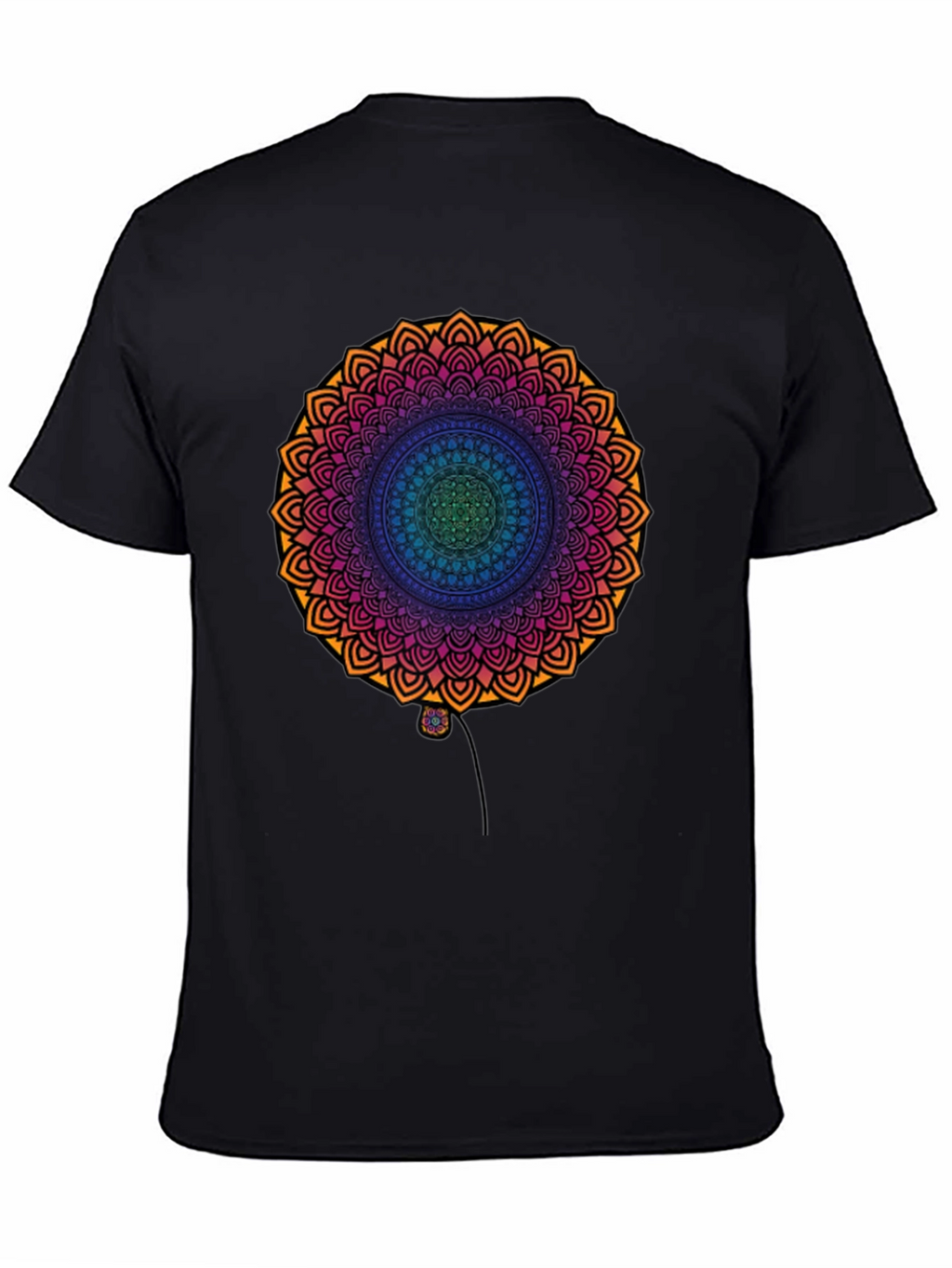 Vibrant Mandala Print Black T-Shirt