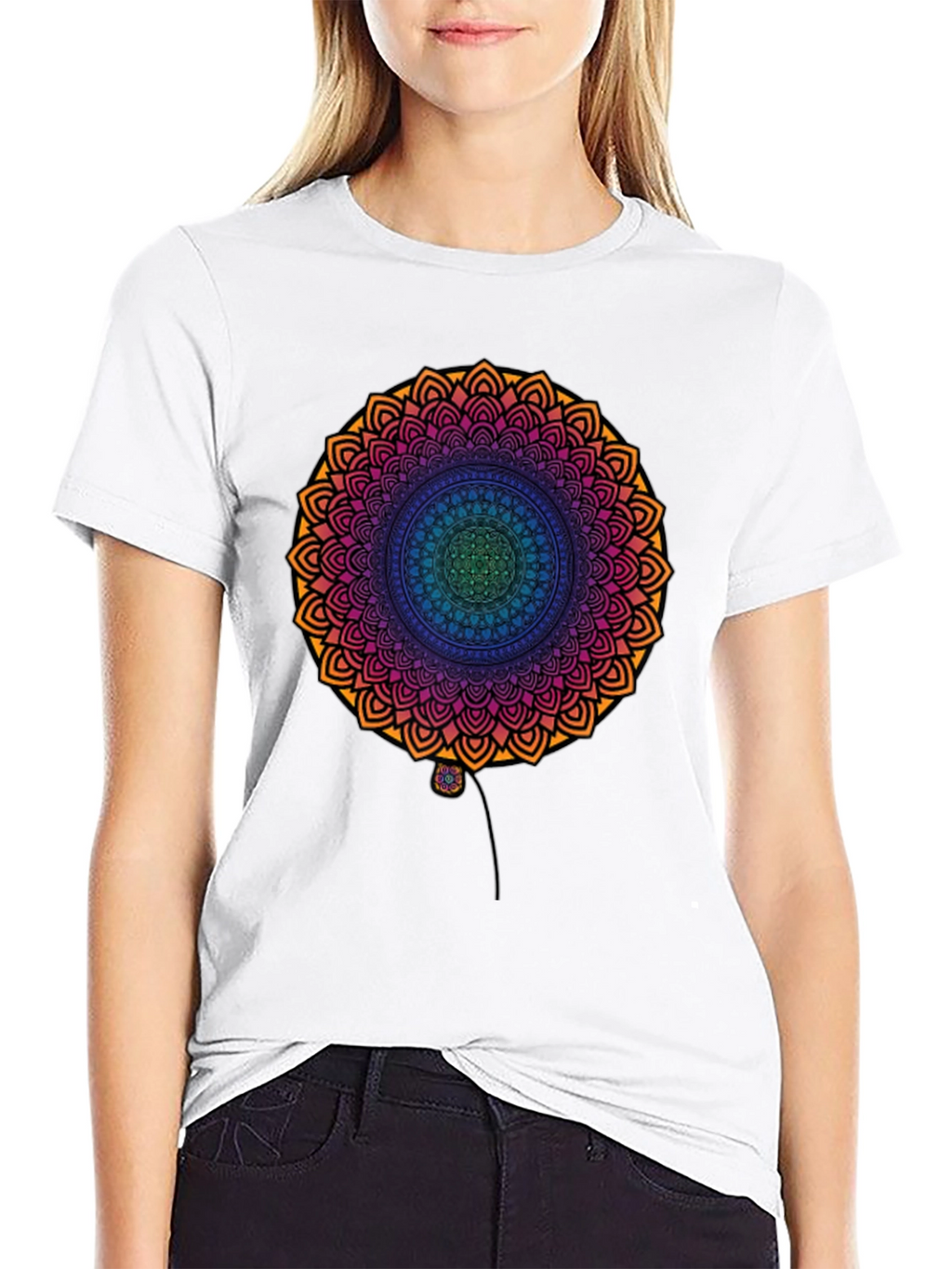 Vibrant Mandala Print Black T-Shirt