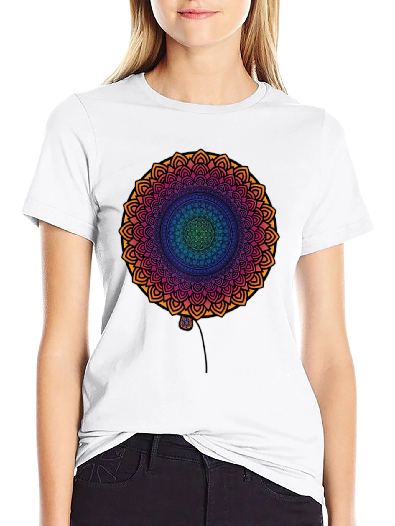 Vibrant Mandala Print Black T-Shirt