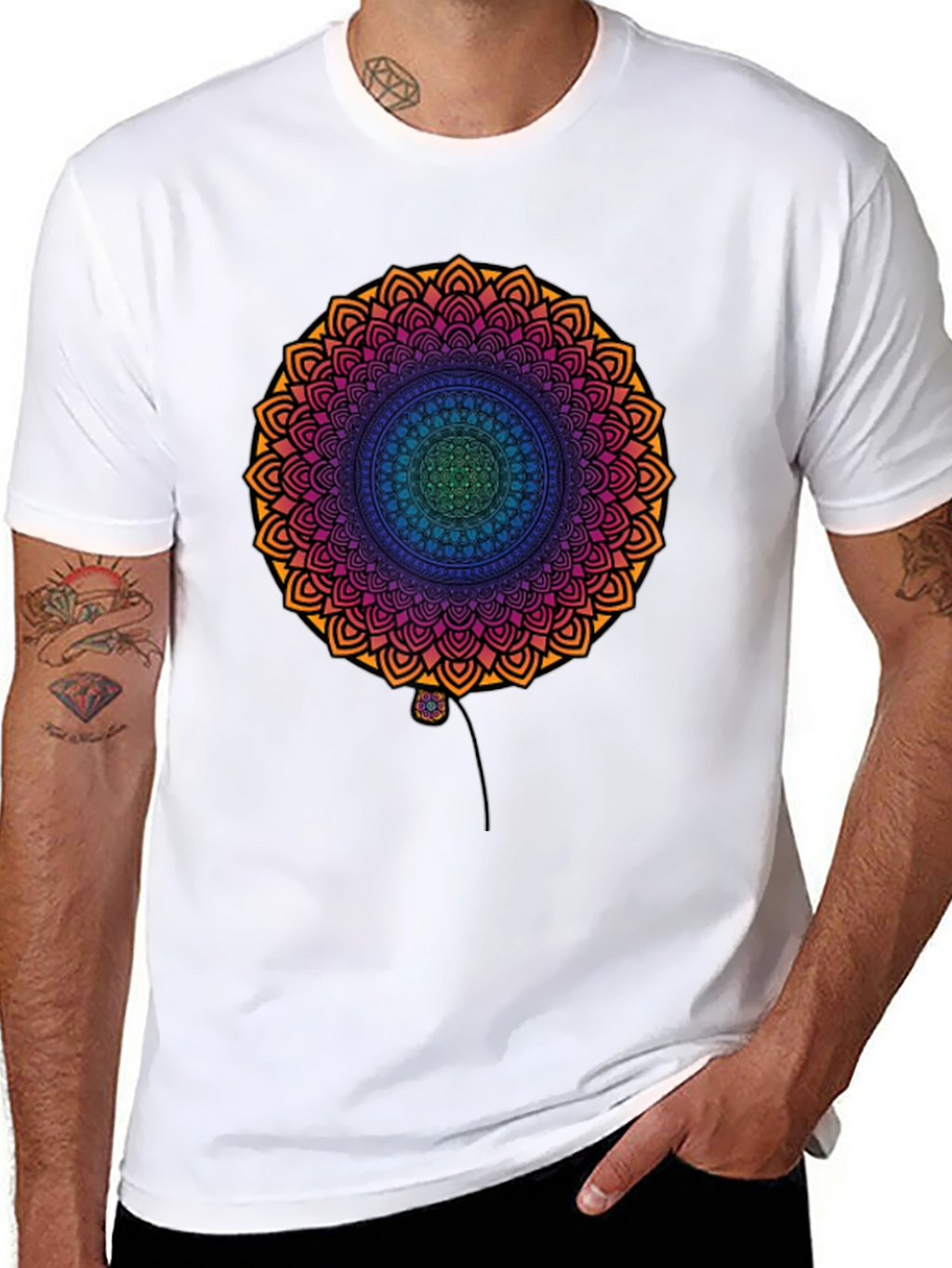 Vibrant Mandala Print Black T-Shirt