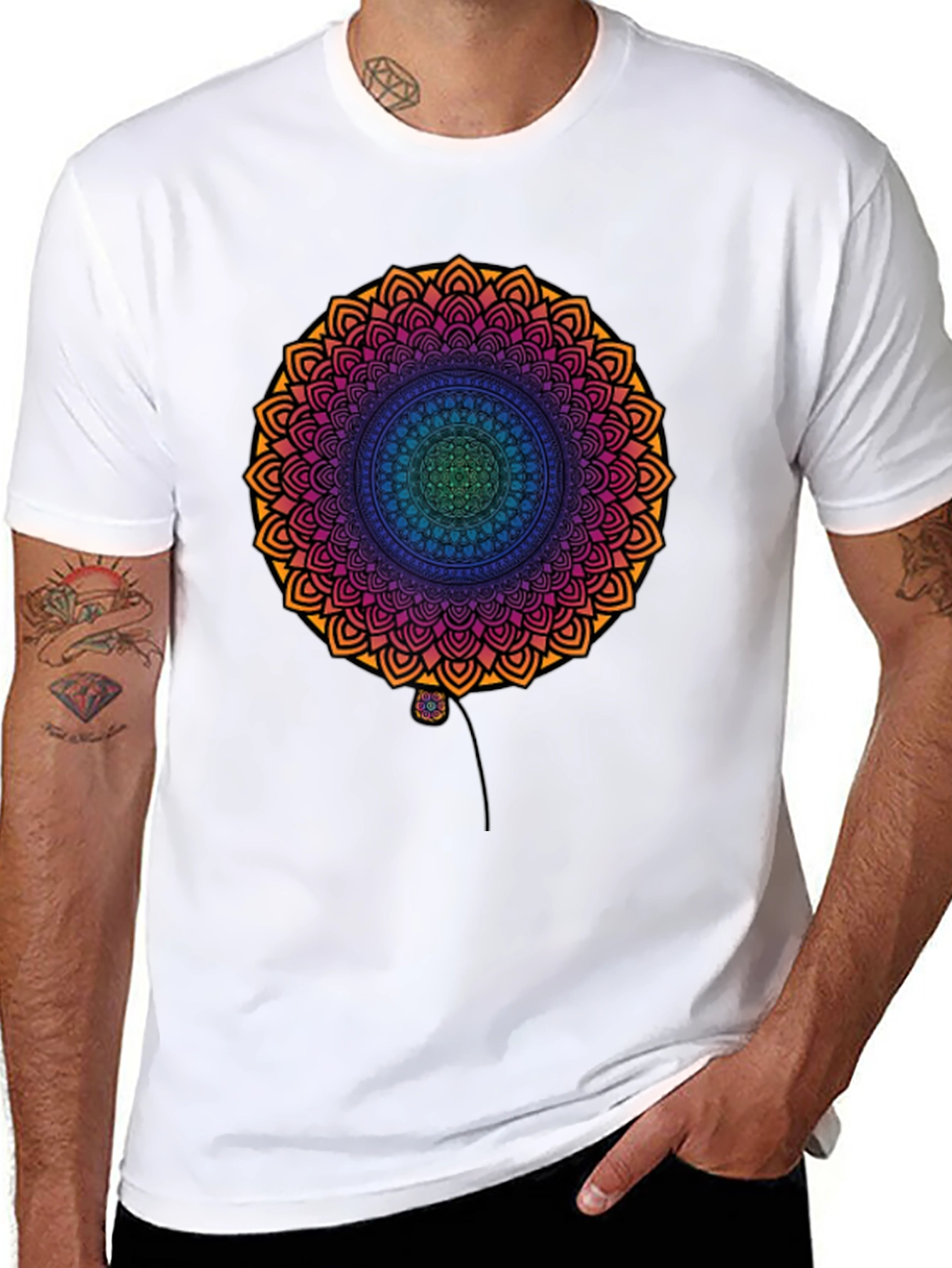 Vibrant Mandala Print Black T-Shirt