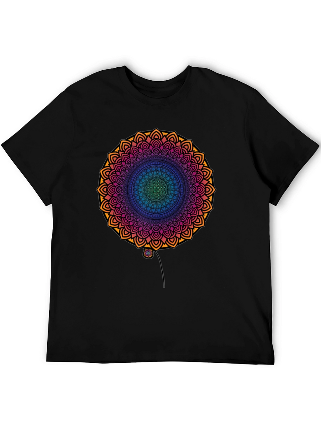 Vibrant Mandala Print Black T-Shirt