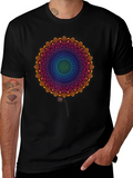 Vibrant Mandala Print Black T-Shirt