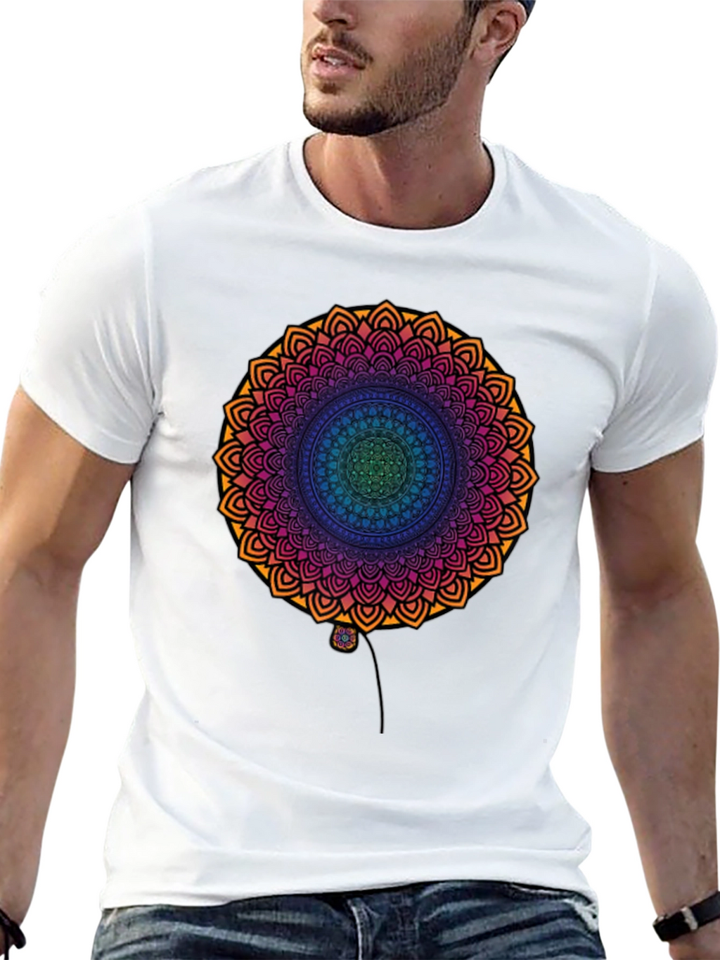 Vibrant Mandala Print Black T-Shirt