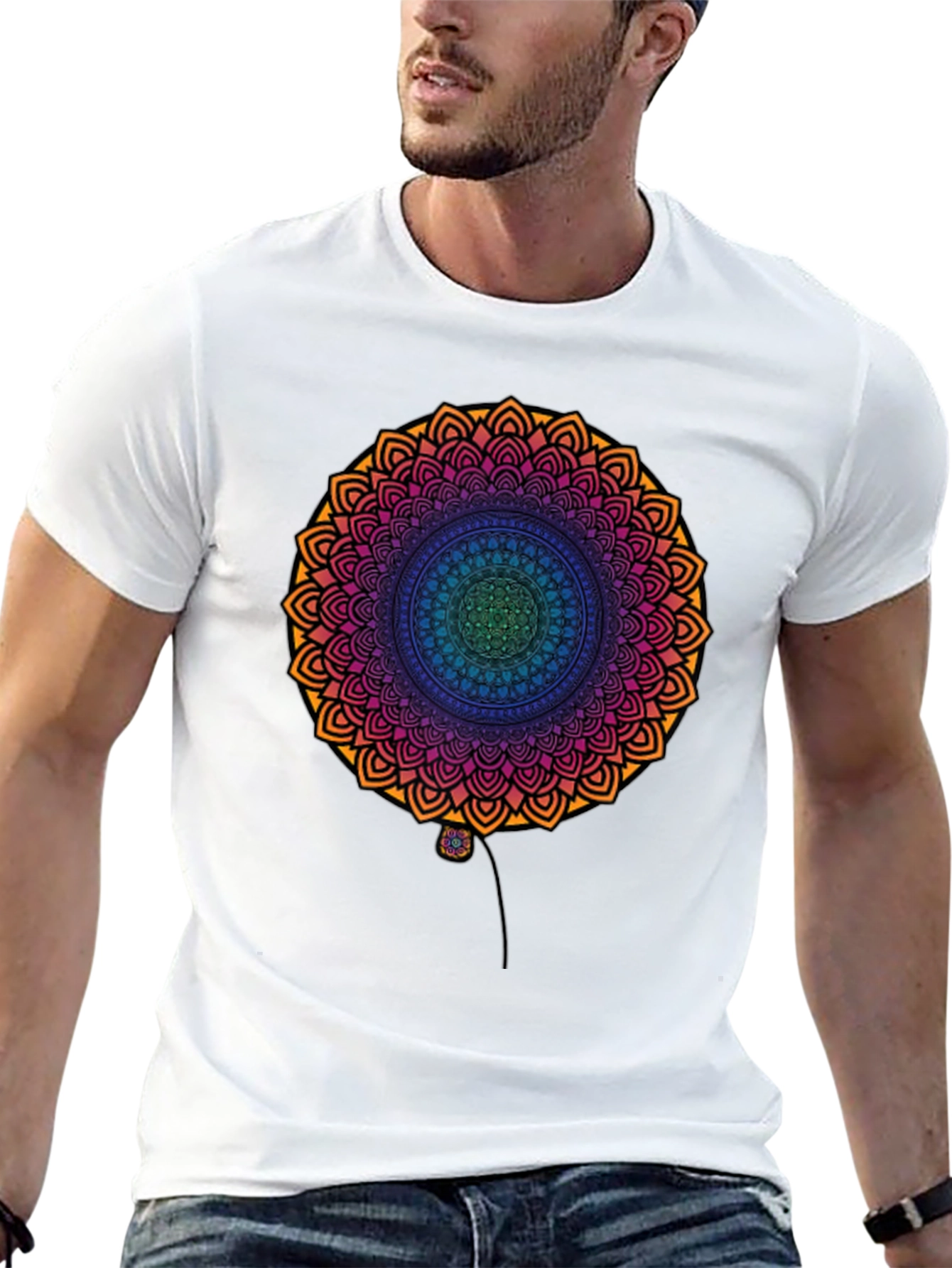 Vibrant Mandala Print Black T-Shirt