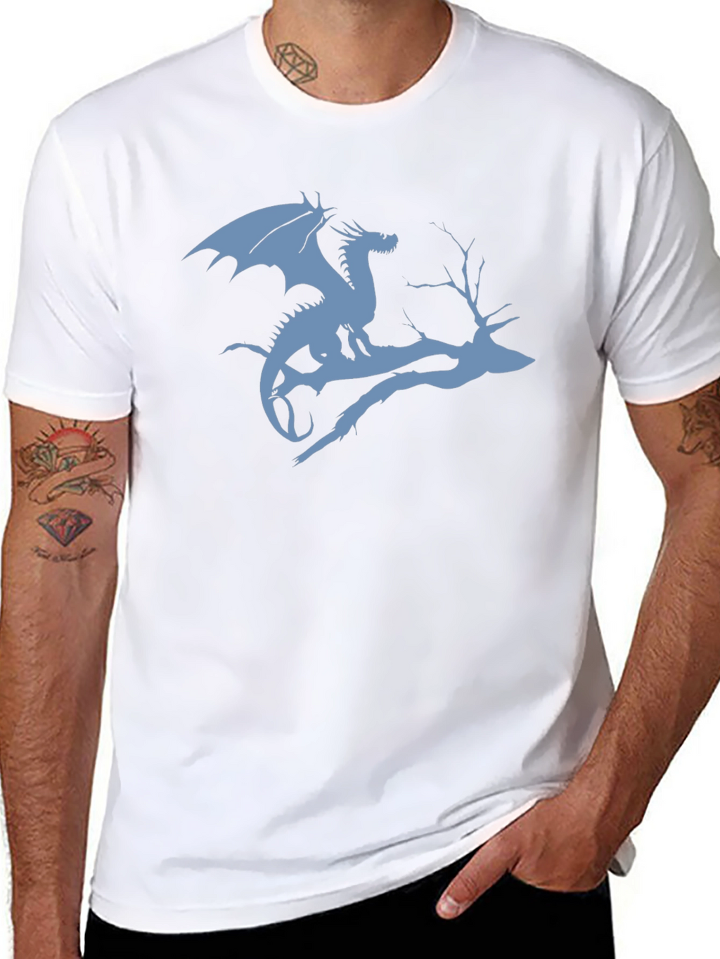 Dragon on Branch Graphic T-Shirt - Black