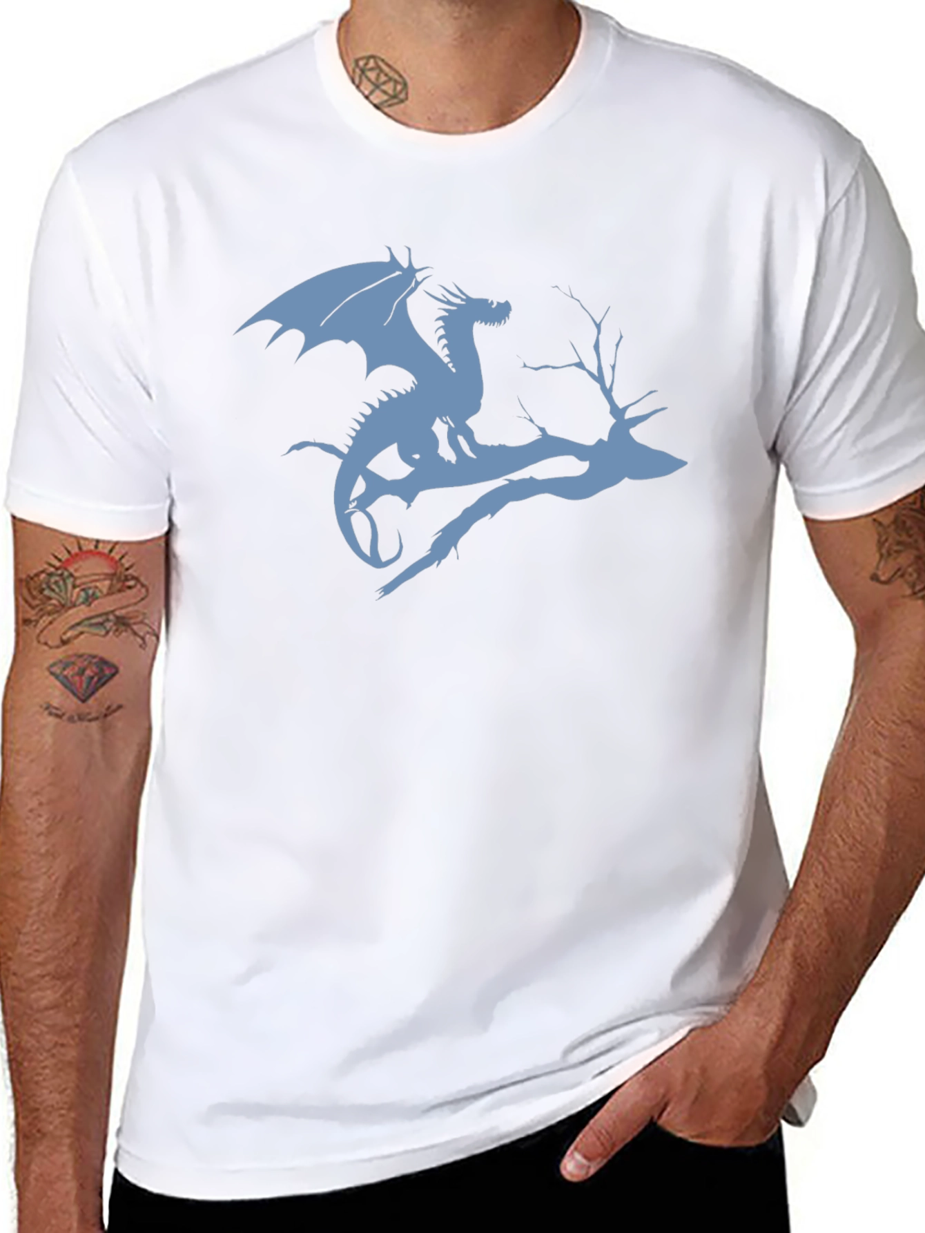 Dragon on Branch Graphic T-Shirt - Black