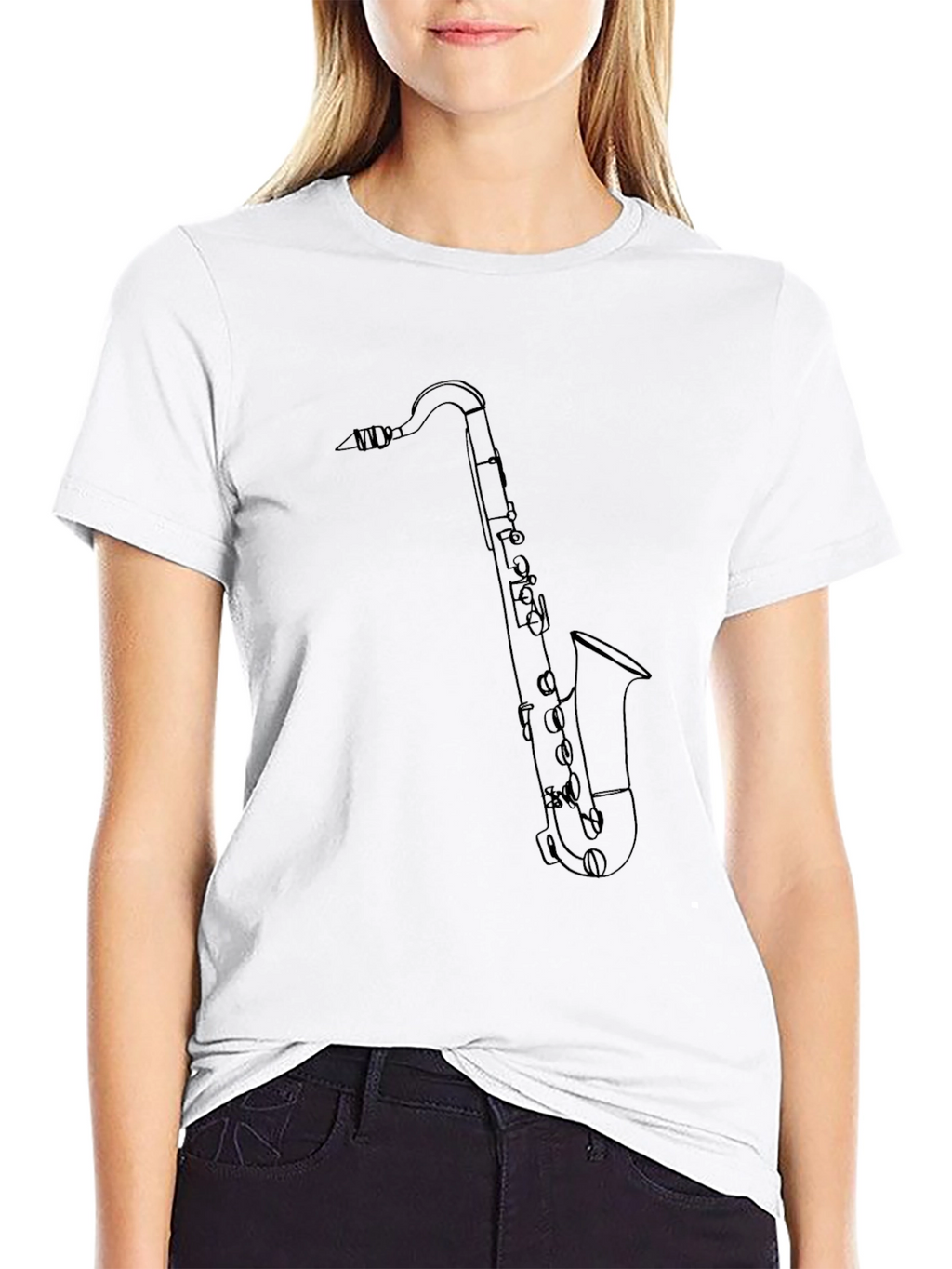 Saxophone Outline Graphic Tee - Black Cotton Blend