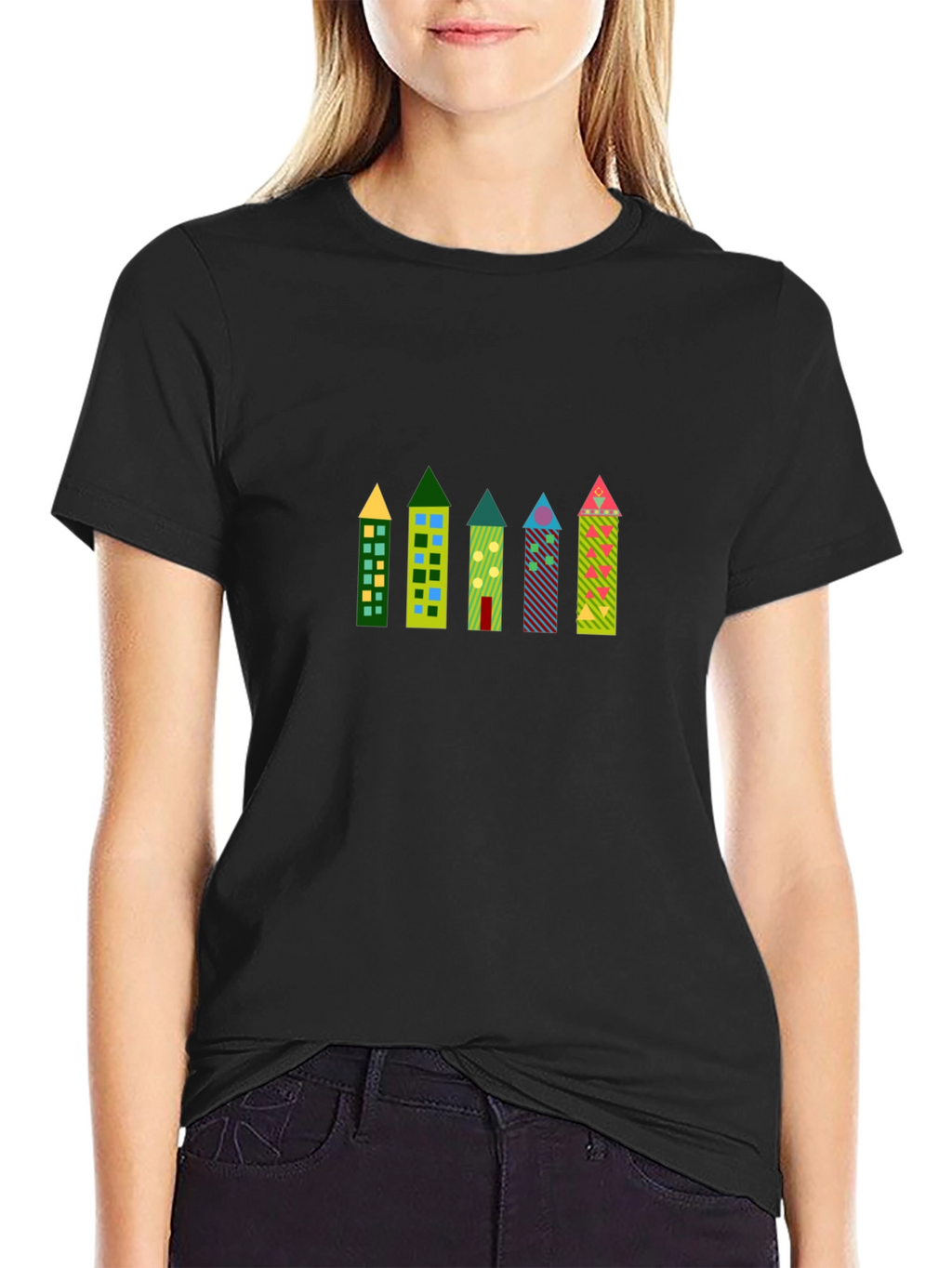 Funky Building Print Black T-Shirt