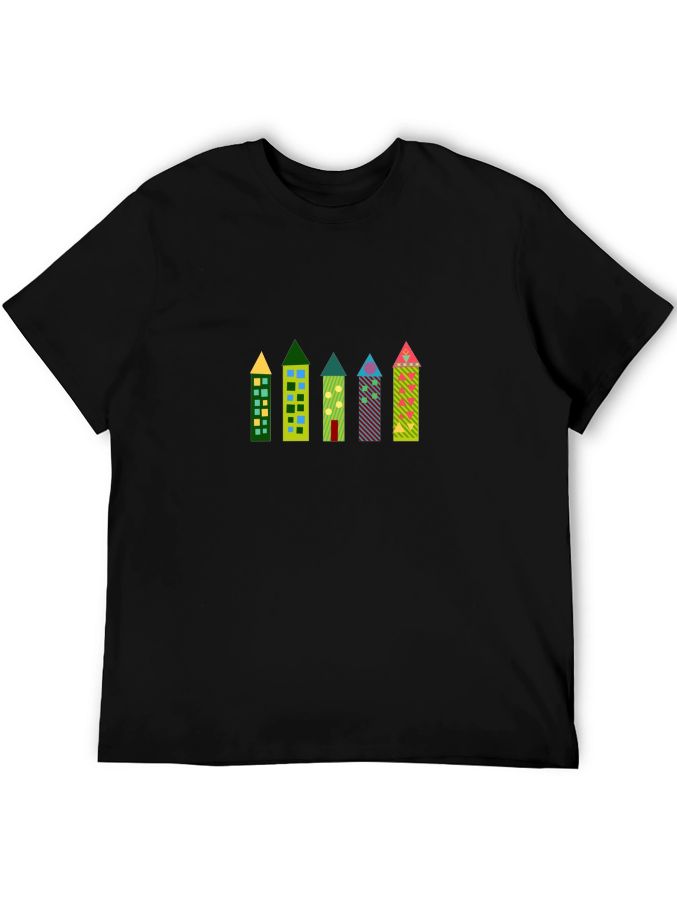 Funky Building Print Black T-Shirt