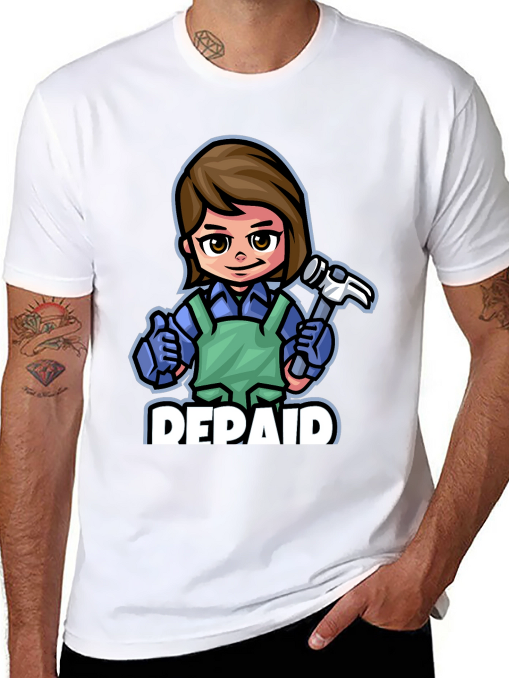 DEPAID Woman Cartoon Handyman T-Shirt