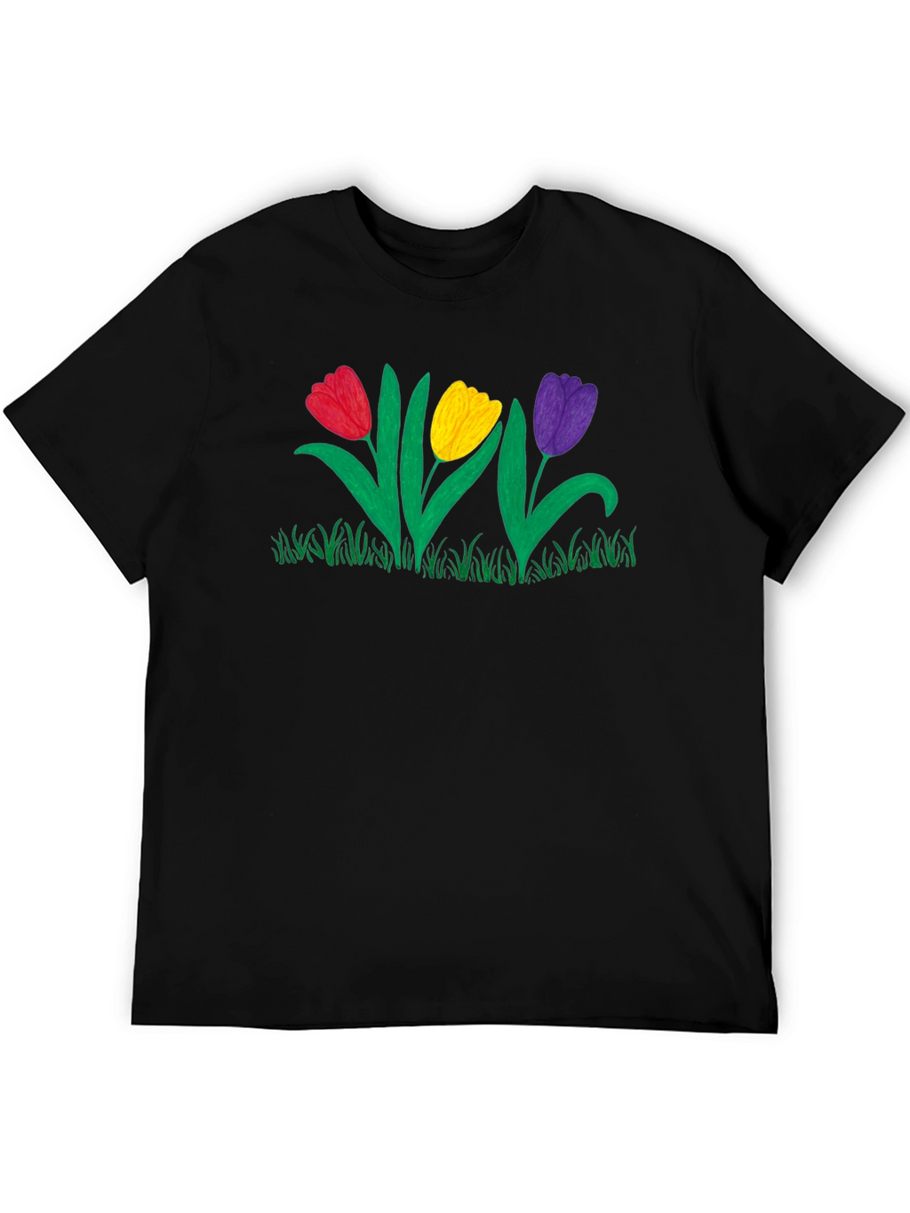 Tulip Garden Graphic Black T-Shirt