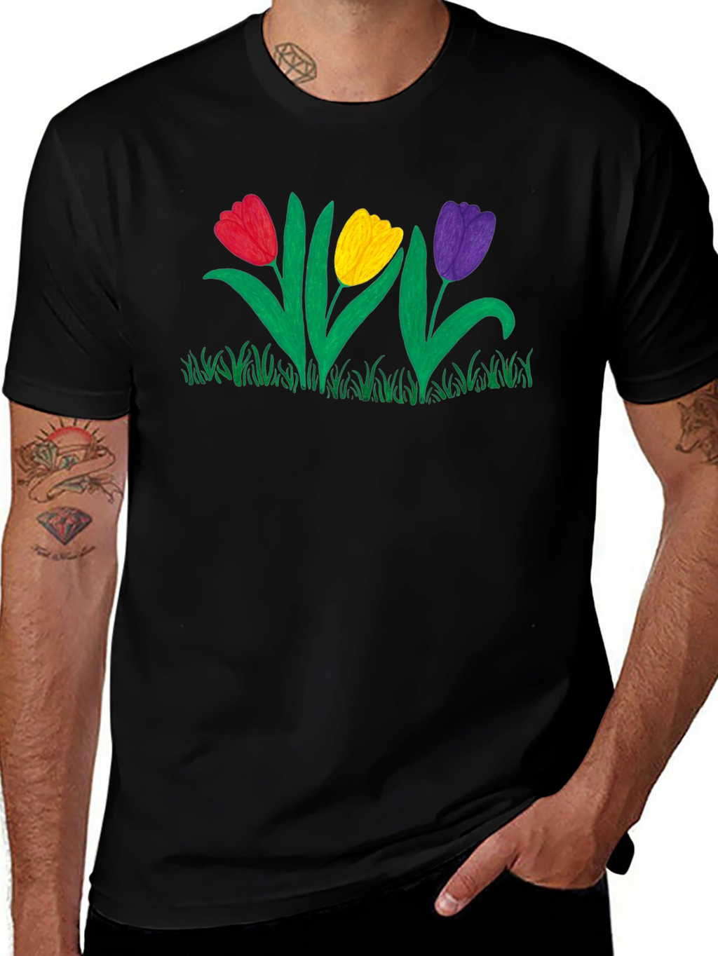 Tulip Garden Graphic Black T-Shirt