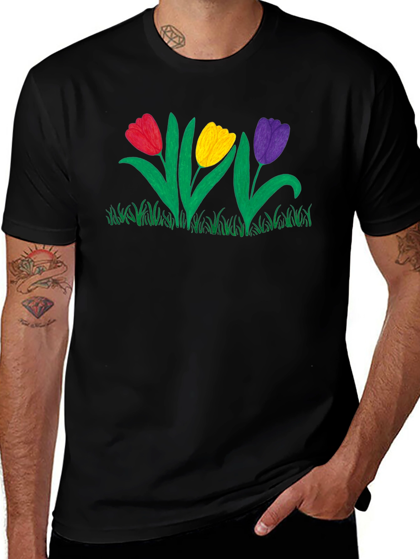 Tulip Garden Graphic Black T-Shirt